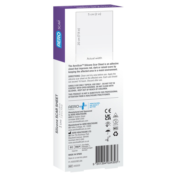 Silicone Scar Sheet 5 x 20cm Box of 1 AeroScar