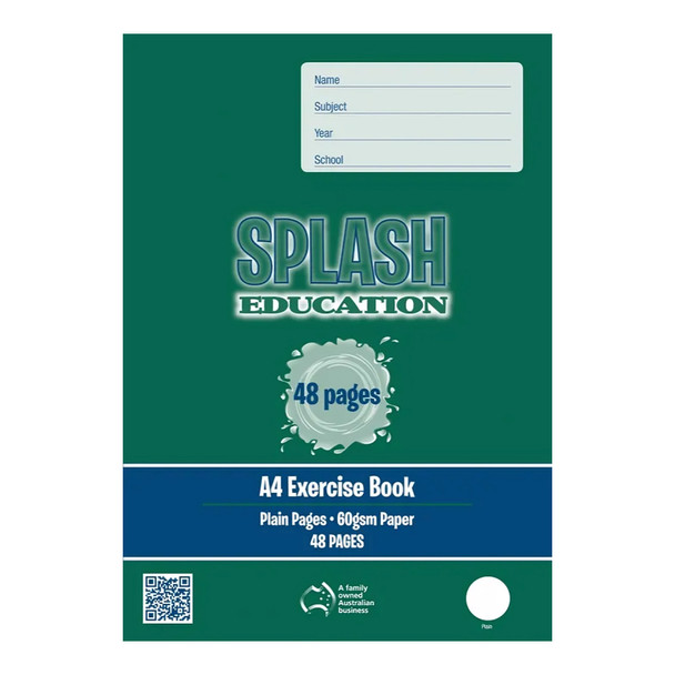 Splash Education A4 Exercise Book 48 Page Plain Pack of 20