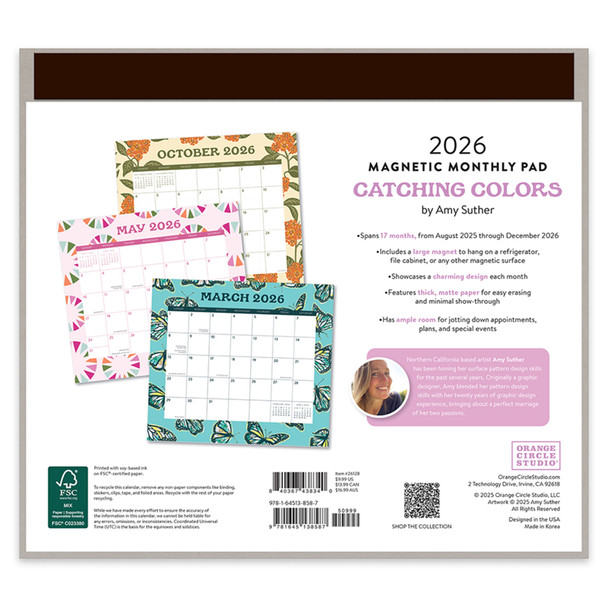 Catching Colours 2026 Magnetic Monthly Pad Calendar Orange Circle