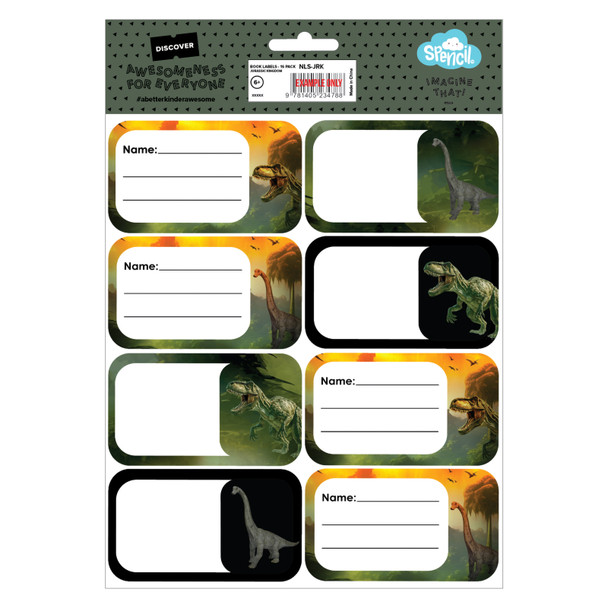 Spencil Book Labels Pack 16 Box of 6 Jurassic Kingdom Spencil Book Labels Pack 16 Box of 6 Jurassic Kingdom