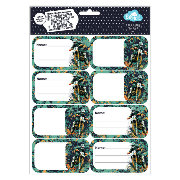 Spencil Moto Camo Trax Book Labels Pack 16 Box of 6 Spencil Moto Camo Trax Book Labels Pack 16 Box of 6
