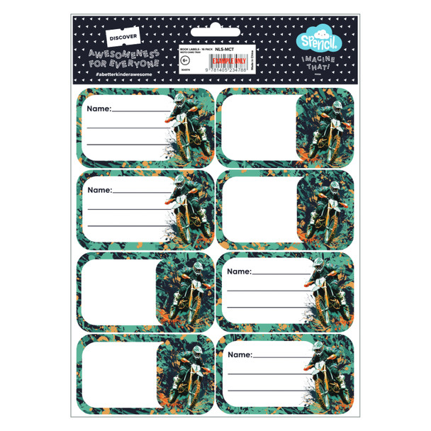 Spencil Book Labels Pack 16 Box of 6 Moto Camo Trax Spencil Book Labels Pack 16 Box of 6 Moto Camo Trax