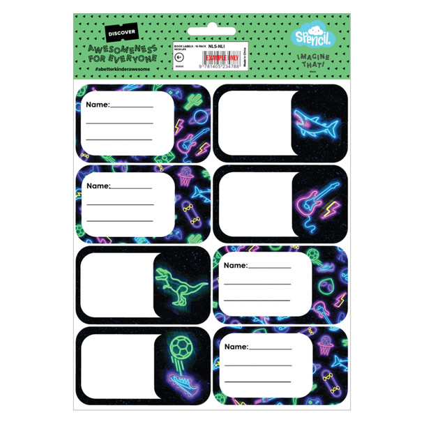 Spencil Book Labels Pack 16 Box of 6 Neon Life Spencil Book Labels Pack 16 Box of 6 Neon Life