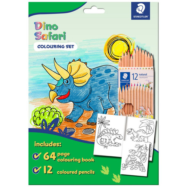 Staedtler Dino Safari Colouring Set packaging showing dinosaur cover and coloured pencils Staedtler Dino Safari Colouring Set packaging showing dinosaur cover and coloured pencils