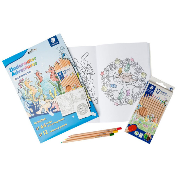 Open Staedtler Underwater Adventure Colouring Set with colouring book and pencils displayed