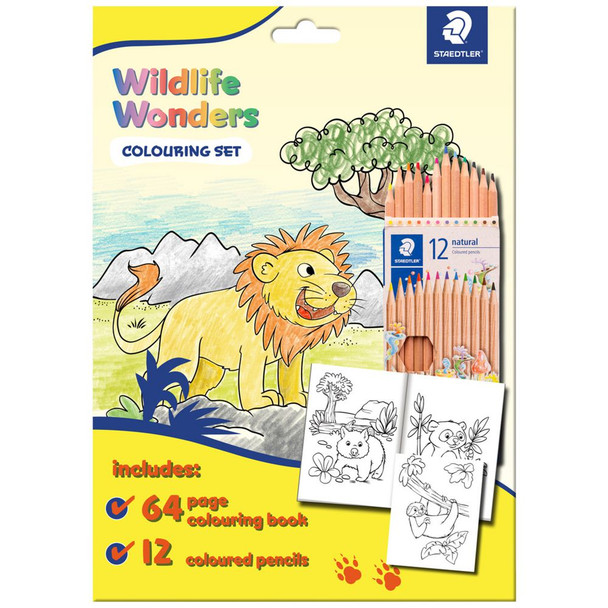 Staedtler Wildlife Wonders Colouring Set packaging featuring lion artwork and coloured pencils Staedtler Wildlife Wonders Colouring Set packaging featuring lion artwork and coloured pencils