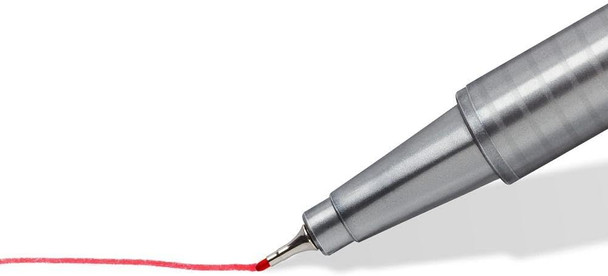 Close-up of Staedtler Triplus Fineliner 0.3mm tip drawing red line Close-up of Staedtler Triplus Fineliner 0.3mm tip drawing red line