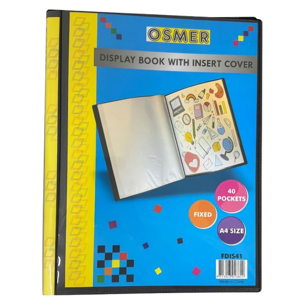 Osmer Display Book A4 with Insert Cover 40 Pocket Black Pack of 20