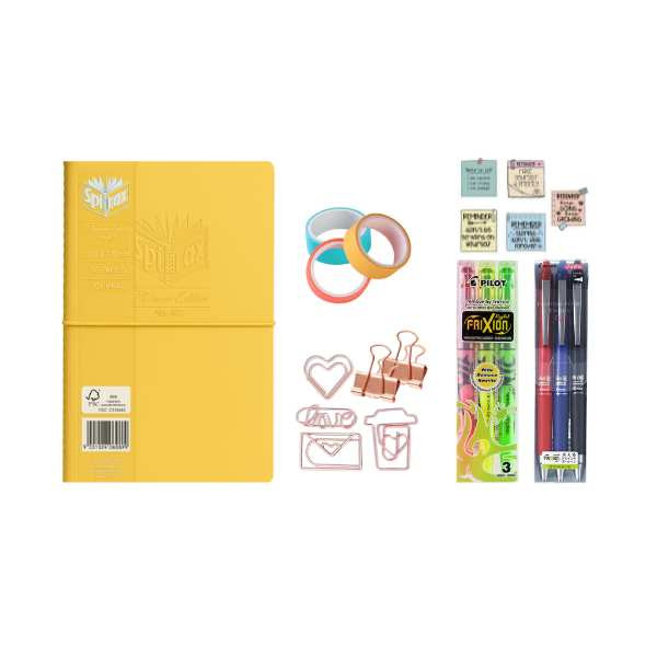 pastel journal stationery gift hamper with spirax notebook pilot frixion pens washi tape and rose gold clips | Mega Office Supplies 