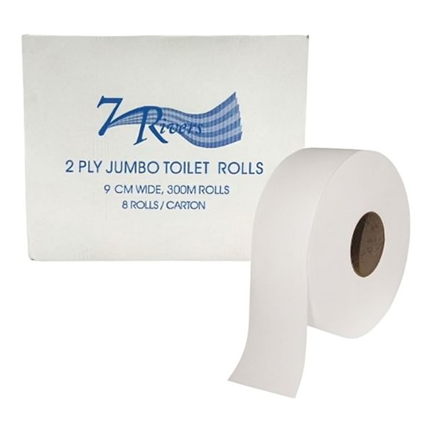 2 Ply Jumbo Toilet Rolls 300m 8 Rolls/Ctn 7 Rivers