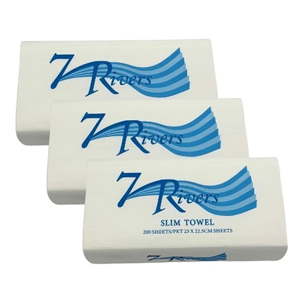 Slimline Interleaved Hand Towel 23x23cm 80mm Face 200/Pkt 20 Pkt/Ctn 7 Rivers 