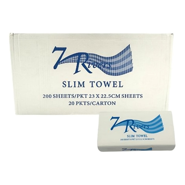 Interleaved Hand Towel 23x23cm 80mm Face 200/Pkt 20 Pkt/Ctn 7 Rivers Slimline