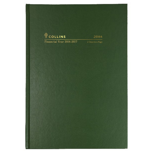 Collins Casebound Financial Year Diary 2026-2027 A5 2 Days To A Page Green
