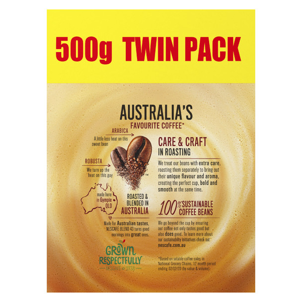 Nescafe Twin Pack Blend 43 Instant Coffee 2x500g Can