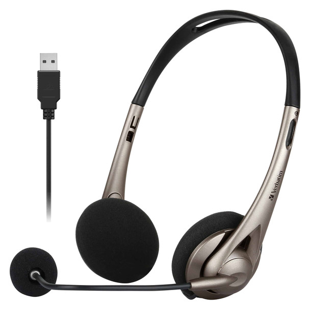Verbatim USB-A Headset with Black Grey Boom Microphone