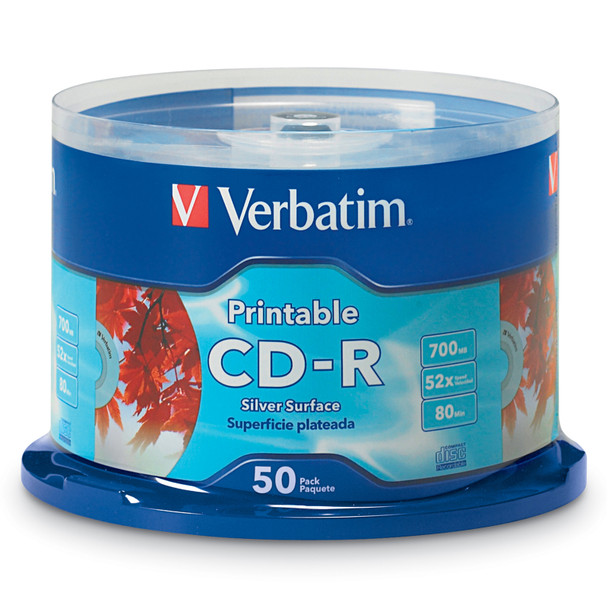 Verbatim CD-R 80 Minute 700mb Silver Inkjet Pack of 50 52x