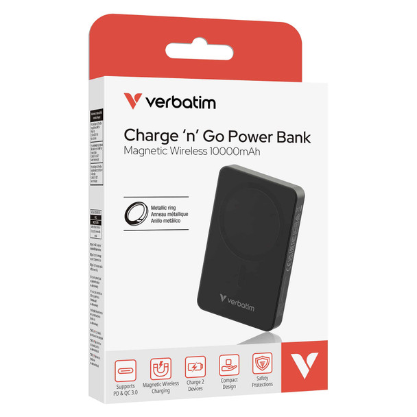 Verbatim Power Bank Black 10000mah Magnetic Wireless Charging