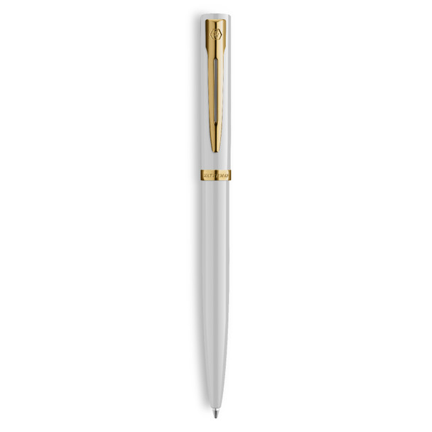 Waterman Impression Ballpoint Pen White with Gold Trim Medium Tip Blue Ink Gift Box