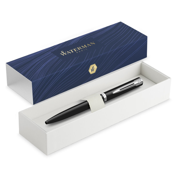 Waterman Impression Ballpoint Pen Gift Box Blue Ink Black with Chrome Trim Medium Tip