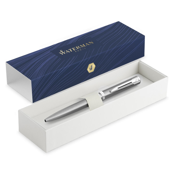 Waterman Impression Ballpoint Pen Gift Box Blue Ink Stainless Steel with Chrome Trim Medium Tip