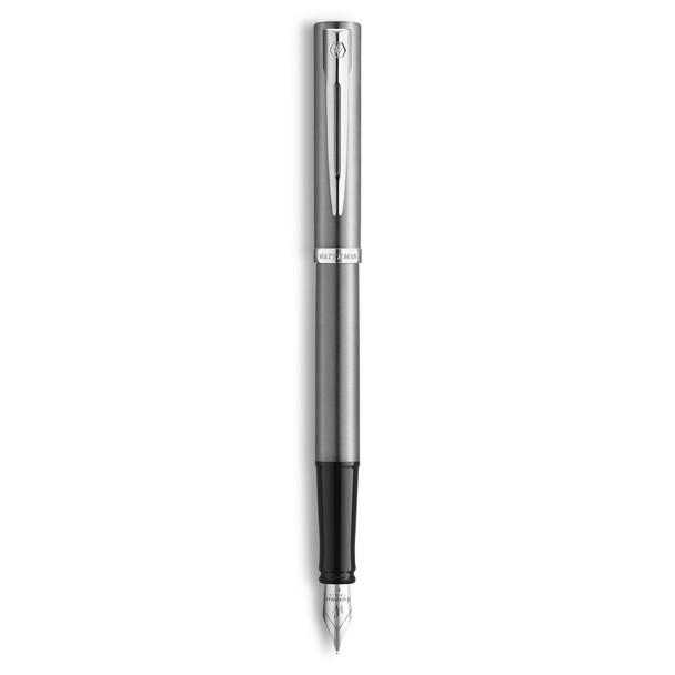 Waterman Impression Fountain Pen Stainless Steel with Chrome Trim Medium Nib Blue Ink Gift Box