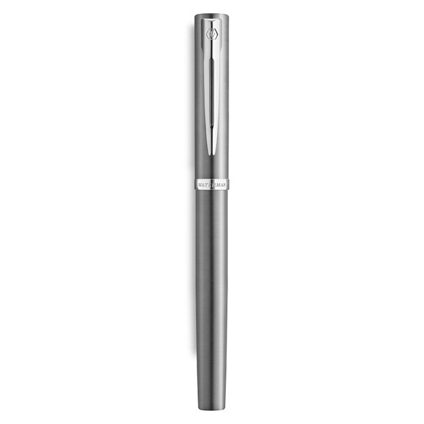 Waterman Fountain Pen Impression Stainless Steel with Chrome Trim Medium Nib Blue Ink Gift Box