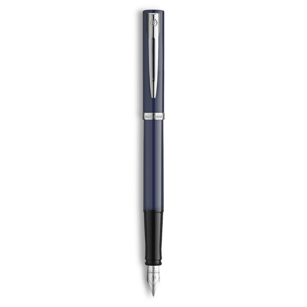 Waterman Impression Fountain Pen Blue with Chrome Trim Medium Nib Blue Ink Gift Box