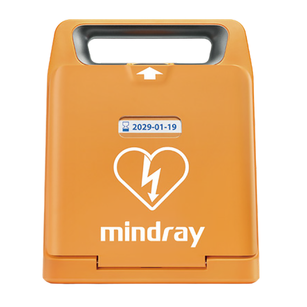 Mindray C1A fully automatic defibrillator AED front view in orange carry case