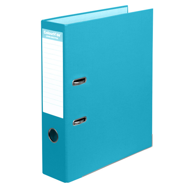 ColourHide A4 lever arch file in sky blue with spine label area and metal finger pull, pack of 6 filing folder style