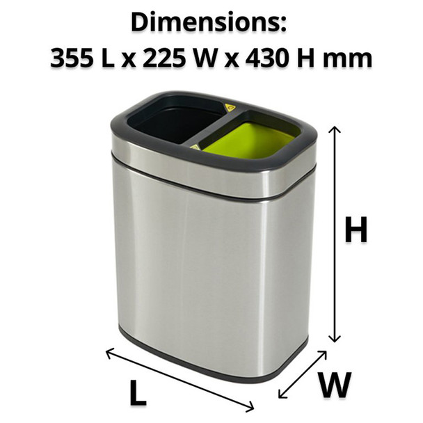 Compass Stainless Steel Black Green Rectangular Recycling Bin 20L Pack of 4