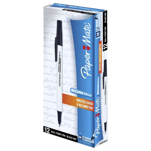 Papermate Kilometrico Ballpoint Pens Medium Black Box of 12 #S18006962