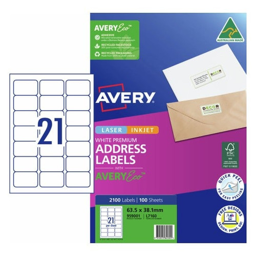 Avery 959001 AveryEco Address Labels 63.5 x 38.1mm 100