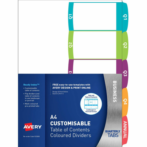 Avery 922000 Customisable Table of Contents Dividers Quarterly Tabs