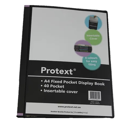 Protext A4 Display Book, 40 Fixed Pocket, Insert Cover & Spine, Black Pack of 12 Mega Office
