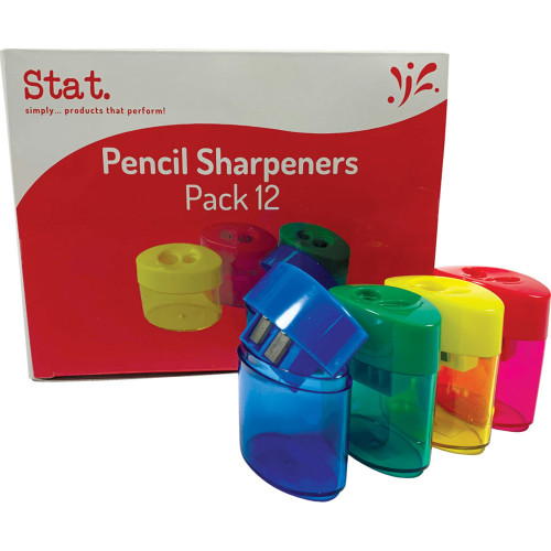 Stat. Plastic Oval Cylinder Sharpener Box of 12 Mega Office Supplies