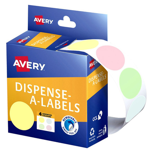 Avery Asstd Pastel Dispenser Labels Circle 24 mm Mega Office Supplies