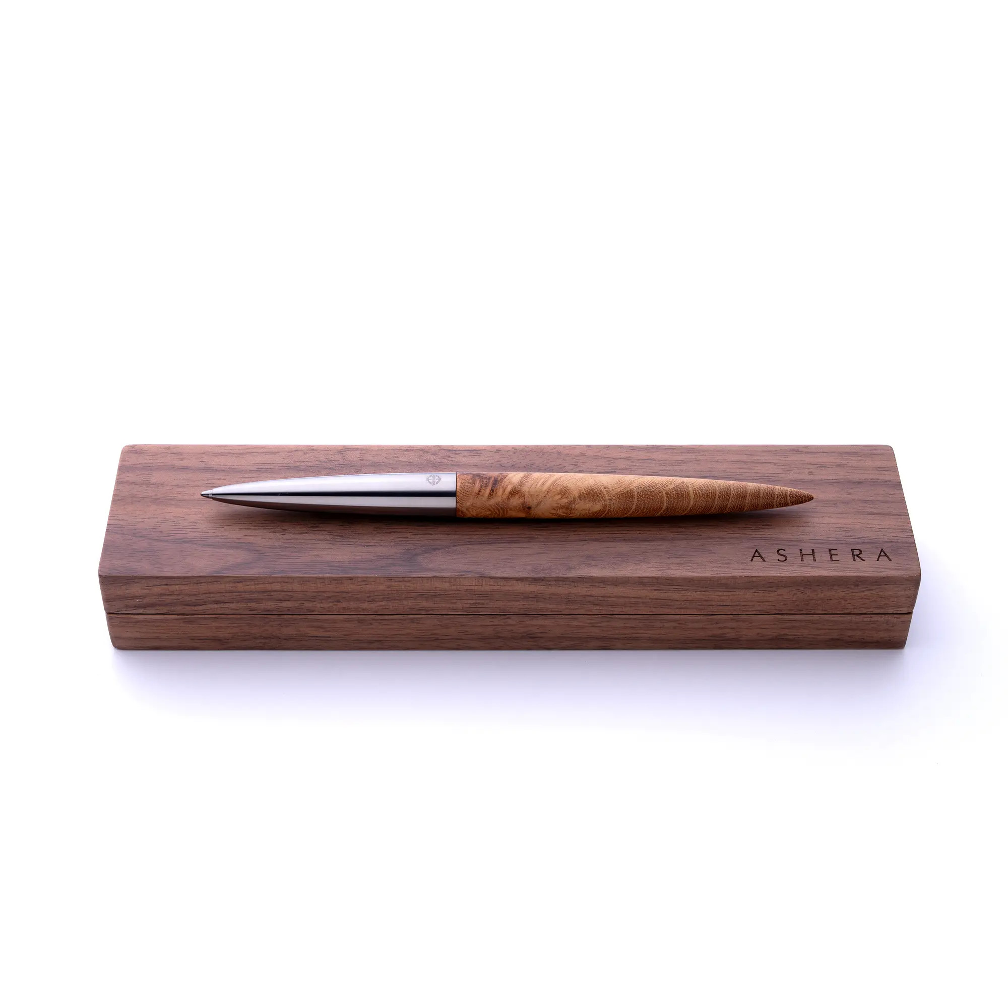 The Phi Ballpoint Pen on it's handmade Walnut Wood Box with Penrest