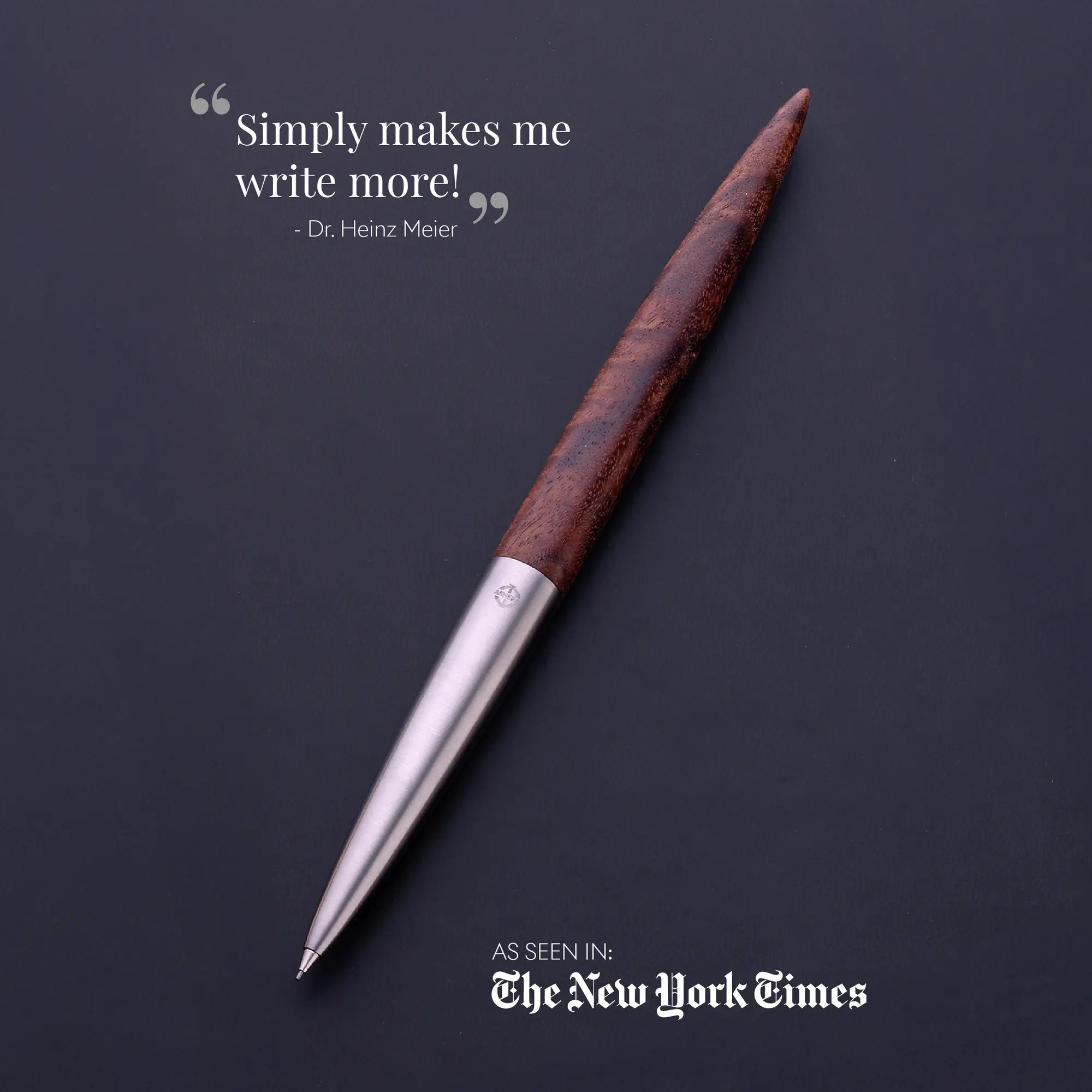 The Walnut Phi Ballpoint Pen on Black Leather