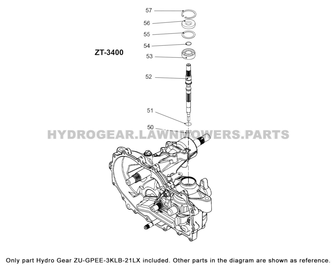 Hydro Gear ZT 3400 Transaxle ZUGPEE3KLB21LX OEM Hydro Gear Parts