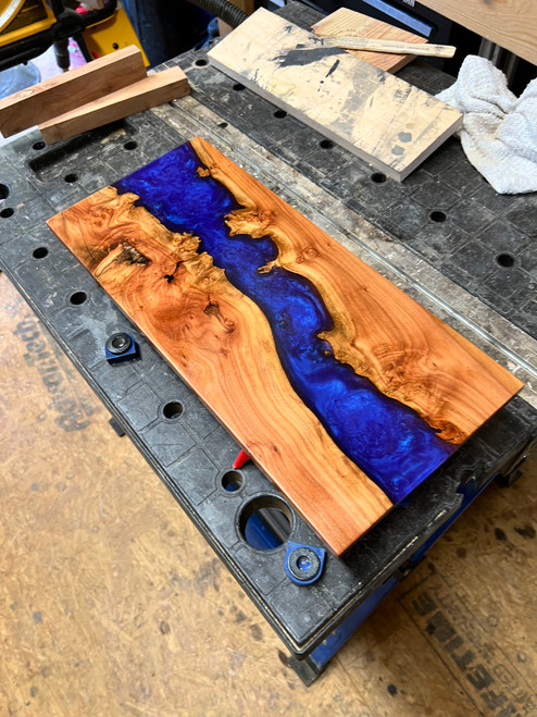 Custom Live Edge Wood and Epoxy Resin Charcuterie Board 18 x 8 with Rubber Feet
