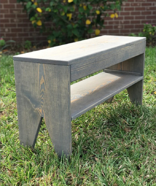 Wood Storage Bench - Solid Top with Shelf