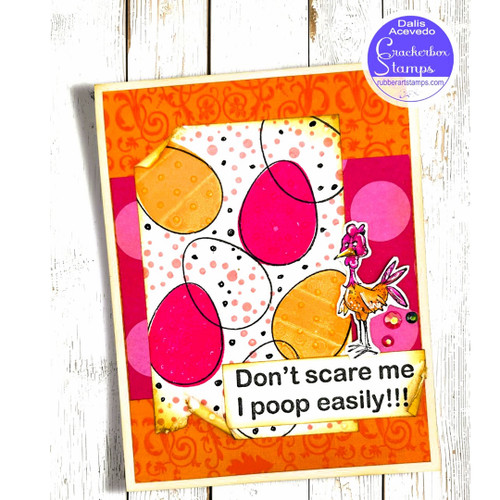 A funny Easter card with a chicken and eggs.