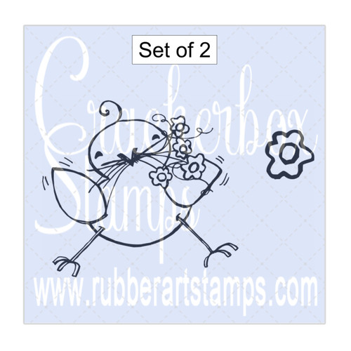 Bird with Flowers and Single flower set of 2 Bird with Flowers and Single flower set of 2