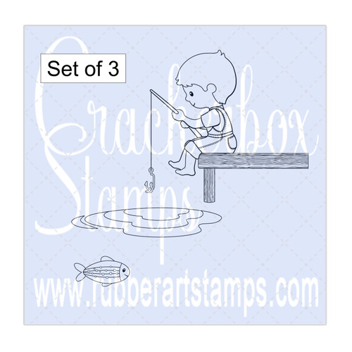 Boy Fishing On Pier set of 3