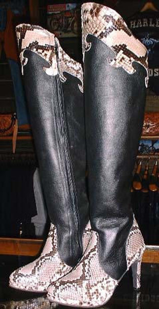 Snake and Leather Tall Hligh Heel Boots