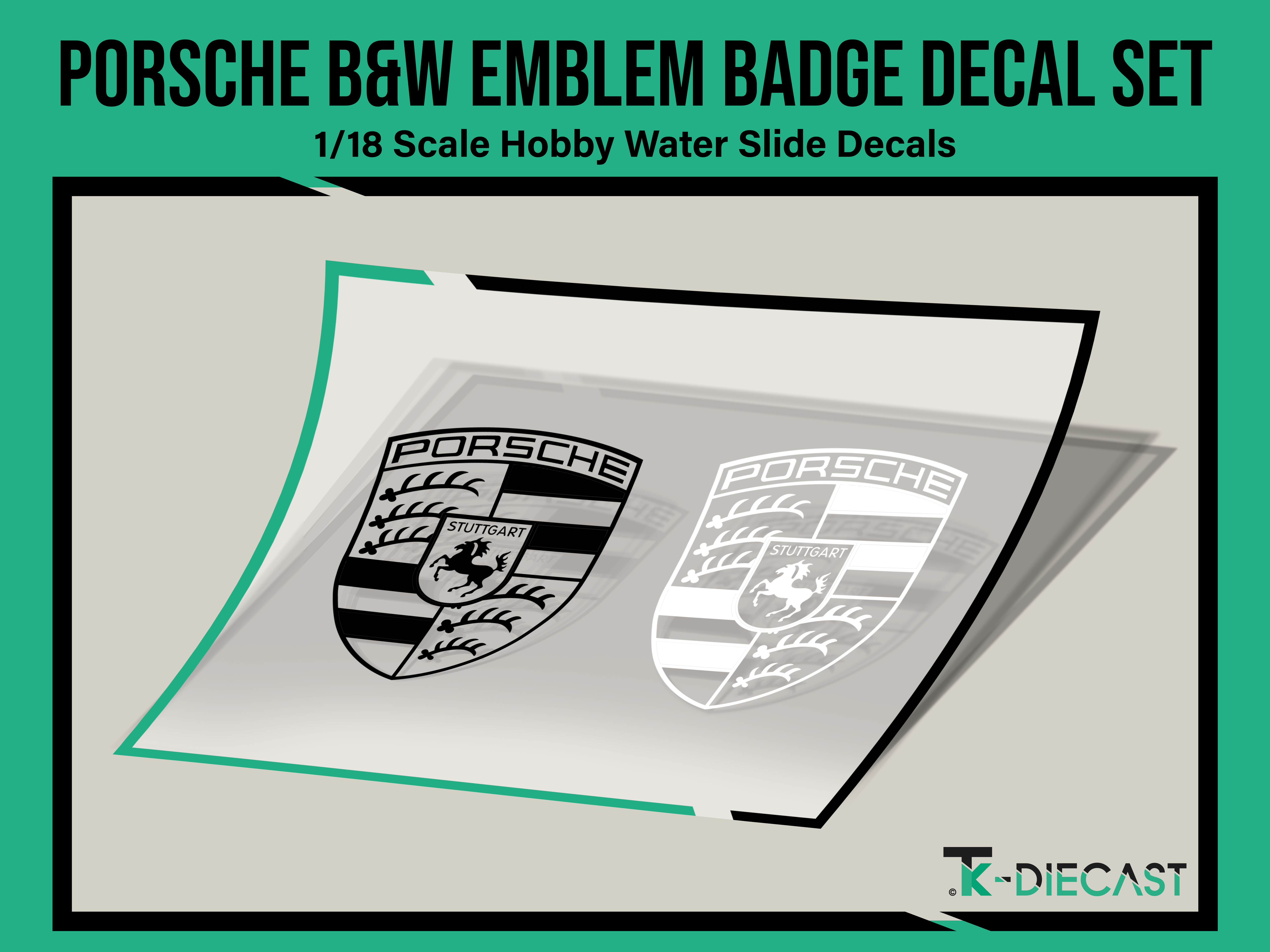 Porsche Black & White Emblem Badge Decal Set - Tk Diecast