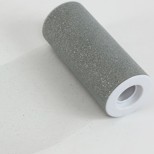 NAT * Glitter Tulle 6" x 25yd Silver NAT * Glitter Tulle 6" x 25yd Silver