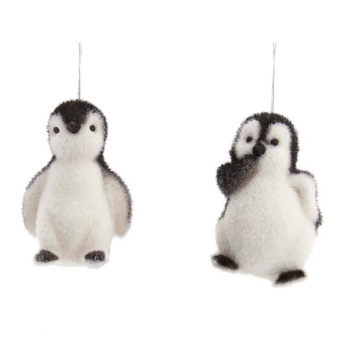 KA * 3.5" Plstc Flocked Penguin Orn