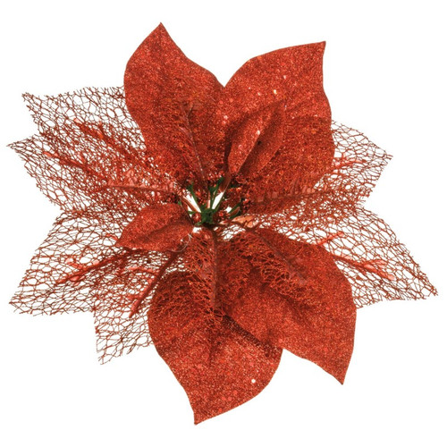 AS *  10.5in Poinsettia w/Clip Red