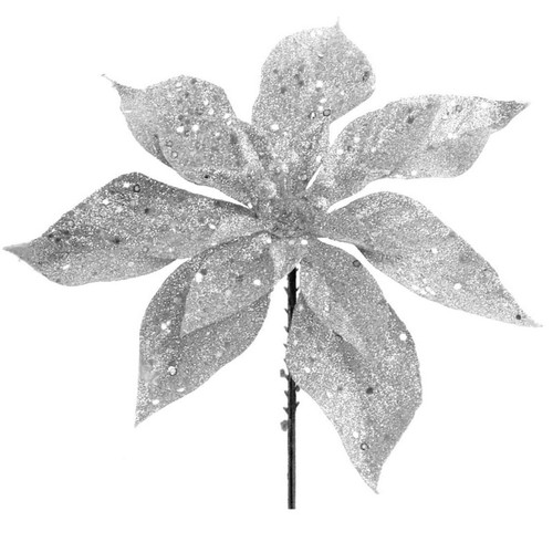 NIC *  8.5" Poinsettia Pick Silver 